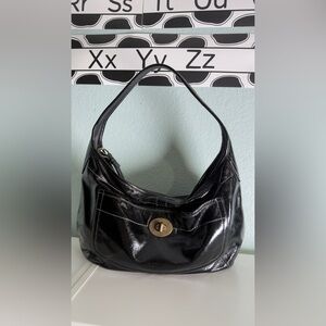 vintage Coach Ergo Turnlock hobo bag in black patent leather, style number 11009